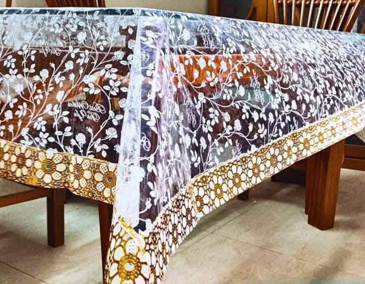 ৮ চেয়ারের জন্য প্রিমিয়াম প্রিন্টেড স্বচ্ছ ডাইনিং টেবিল কভার – ওয়াটারপ্রুফ ও টেকসই